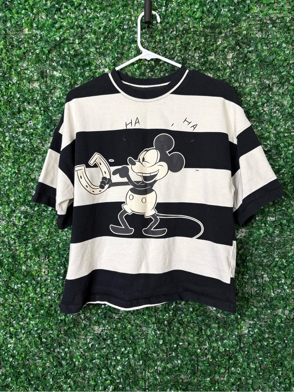 Disney Black & White Striped Short Sleeve Graphic Tee - Vintage Mickey Mouse